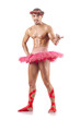 Man in ballet tutu isolated on white