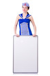 Stewardess with blank board on white