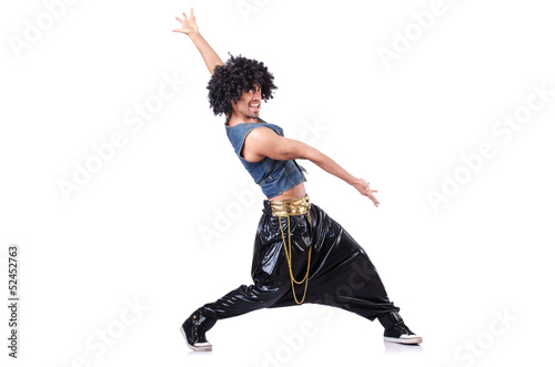 Photo: Dancer in afro wig isolated on white Dancer in afro wig isolated on white