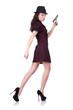 Woman gangster with handgun on white