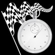 Black background with checkered flag and stopwatch