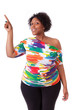 Young black woman pointing up - African people