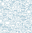 Seamless pattern with tea, coffee cups and pots
