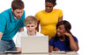 Diverse group of college students/friends looking at a computer