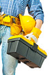 Photo: toolbox in hand of worker toolbox in hand of worker