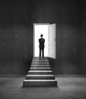 man and door in wall