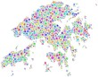 Map of Hong Kong - Asia - in a mosaic of harlequin circles