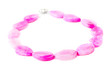 Handmade necklace with pink gemstone beads on white background