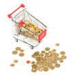 Shopping Cart with money on white