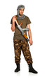 Terrorist with automatic gun on white background