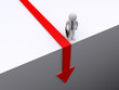 Illustration: Businessman is looking down at arrow Businessman is looking down at arrow