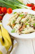 pasta with cream sauce and mussels