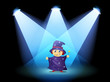 A magician standing at the stage with spotlights