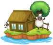 Vektor: An island with a native house and two sheeps An island with a native house and two sheeps