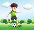 Vecteur : A boy with a green t-shirt playing football A boy with a green t-shirt playing football