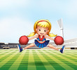 A young cheerdancer performing at the field