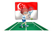 The flag of Singapore at the back of the tennis player