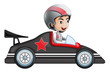 Vecteur : A young boy riding in his racing car A young boy riding in his racing car