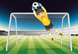 A boy catching the soccer ball