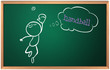 A blackboard with a drawing of a boy playing handball