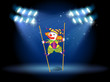 A clown doing a trick at the stage