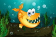 A yellow piranha near the seaweeds