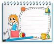 Vektor: A notebook and a pencil with an image of a girl sitting on a box A notebook and a pencil with an image of a girl sitting on a box