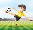 A football player kicking the ball