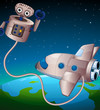 Vektor: A robot and an aircraft at the outerspace A robot and an aircraft at the outerspace
