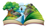 A book with an image of a forest