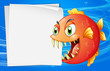 A piranha under the sea beside an empty paper