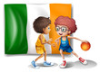 The flag of Ireland at the back of the basketball players