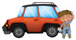 Vektor: A man fixing the orange car A man fixing the orange car