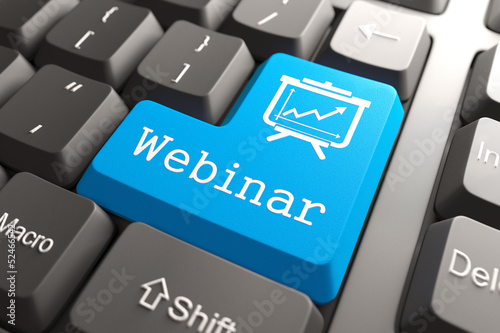 Illustration: Keyboard with "Webinar" Button. Keyboard with "Webinar" Button.