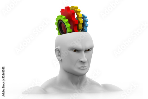 Illustration: human head with gears. human head with gears.