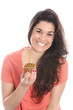 Model Released. Young Woman Holding a Birthday Cake