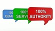 quality, service and authority speech bubbles