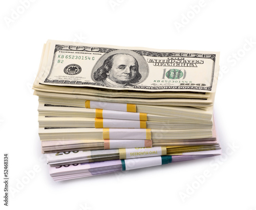 Photo: pack of dollars and euro pack of dollars and euro