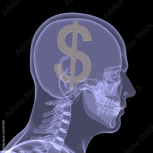 Illustration: Gold dollar in head Gold dollar in head