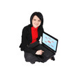 woman holding laptop
