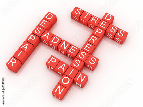 Illustration: Depression cubes with the letters in a crossword puzzle Depression cubes with the letters in a crossword puzzle
