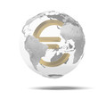 Abstract globe with euro symbol inside.