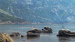 traveler kayaking in the Black sea from backward view