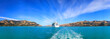 Panoramic view from the banks of Akaroa at the ship anchored