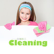 little girl cleans the house