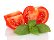 Tomato and basil isolated on white