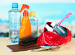 Travelling items on bright background
