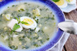 Green borsch with eggs