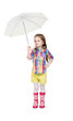 The little girl with an umbrella and in rubber boots. Isolated