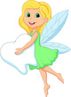 Illustration of a cute Tooth Fairy flying with Tooth